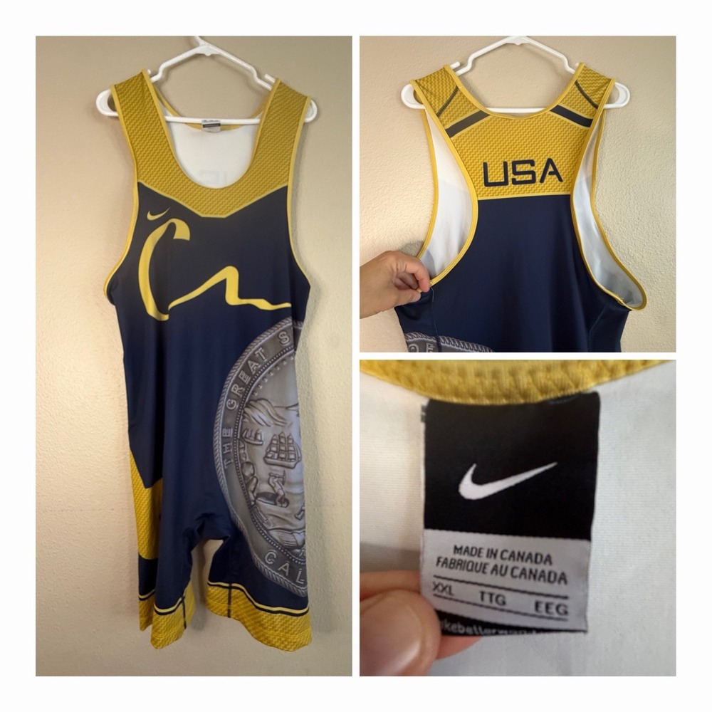 Nike CA USA Wrestling Singlet Women's XXL Navy Gold State Seal Fargo Team